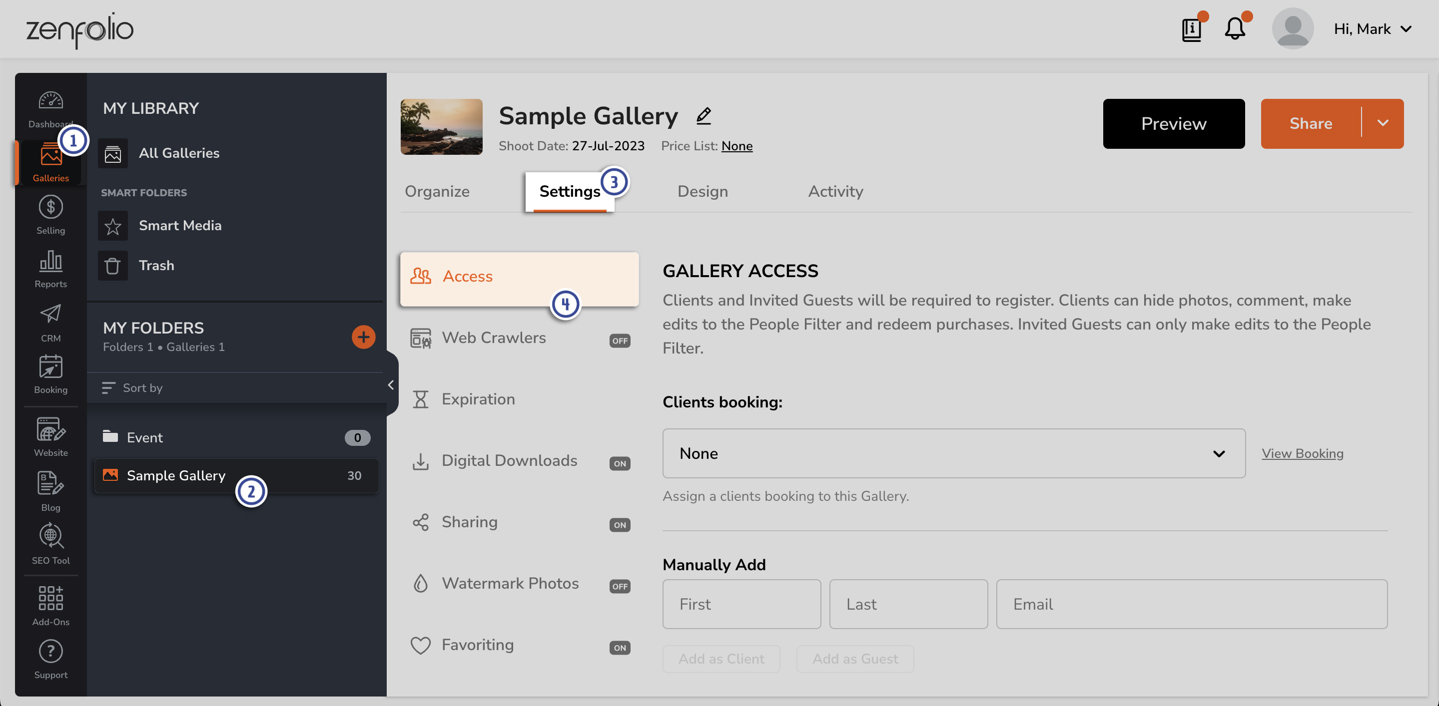 Gallery Access Settings – Zenfolio