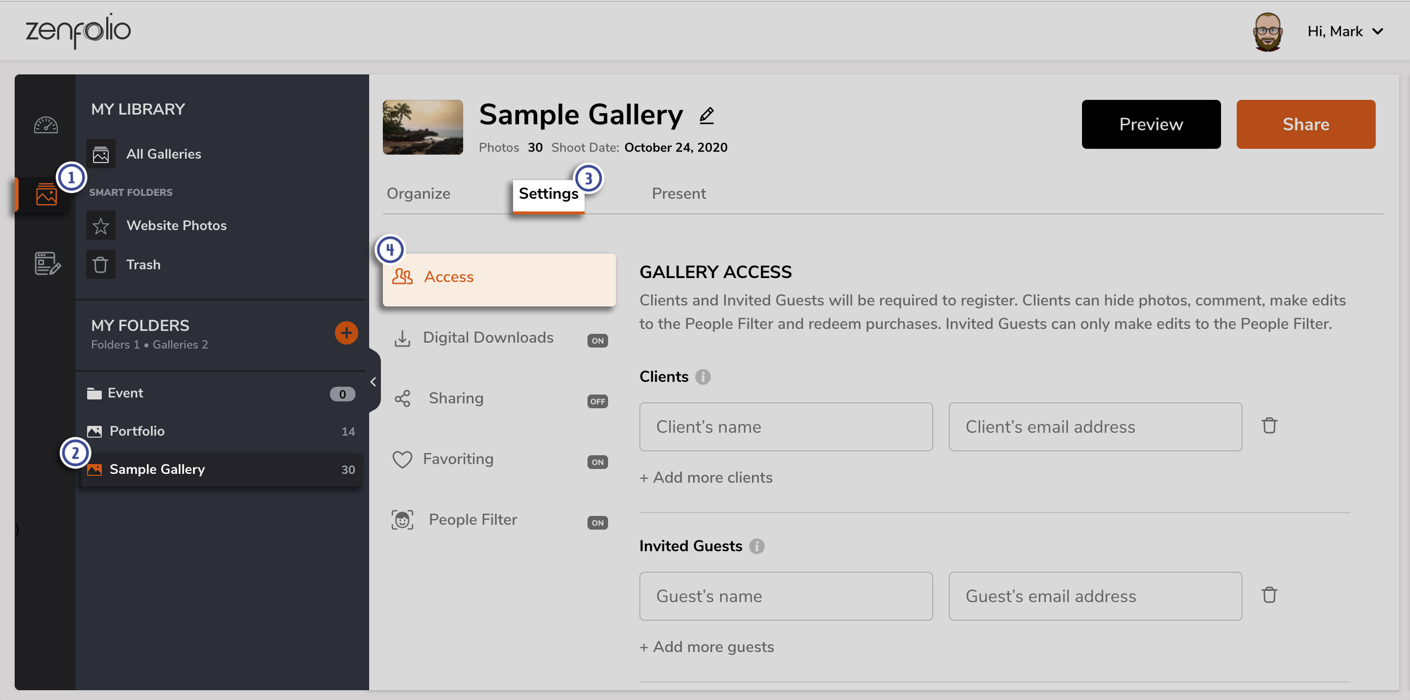 Gallery Access Settings – Zenfolio