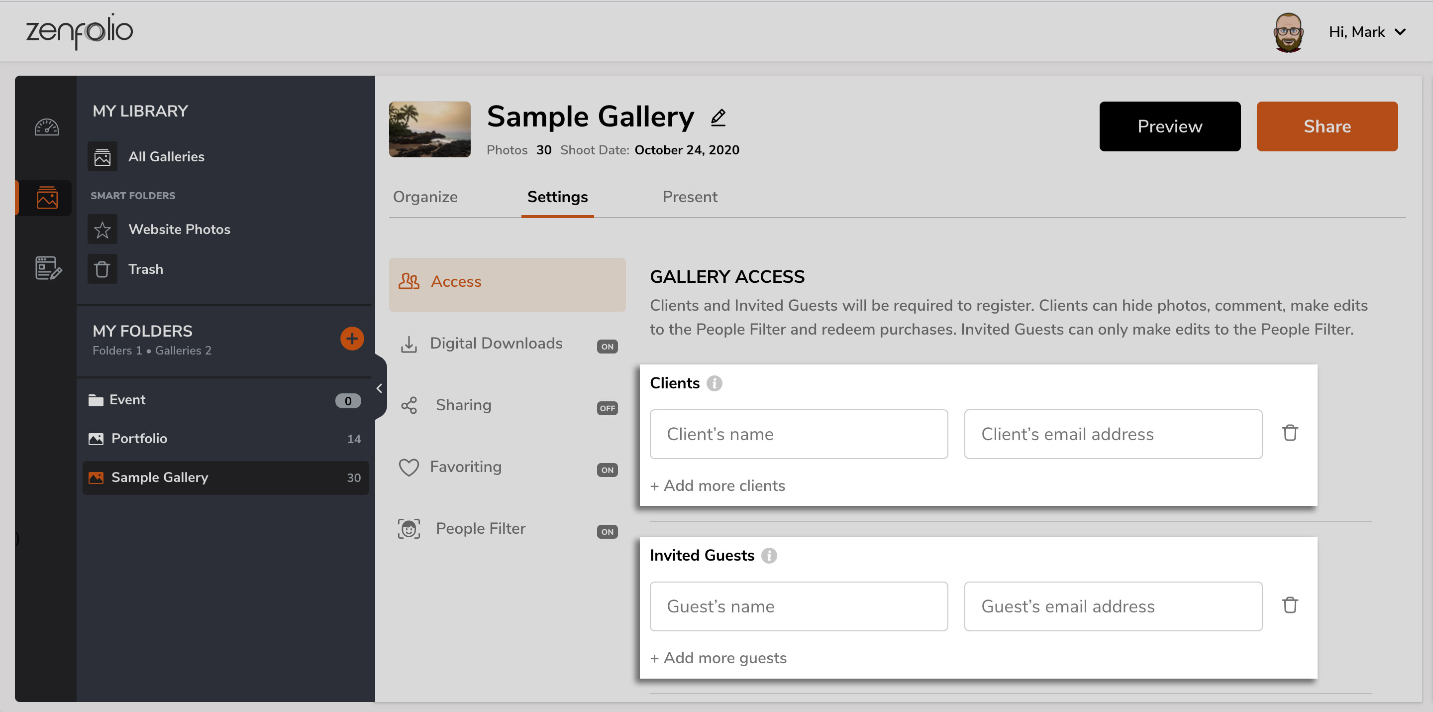 Gallery Access Settings – Zenfolio